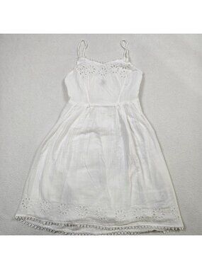 Old Navy XS Dress White 100% Cotton Embroidered Adjustable Boho Sundress